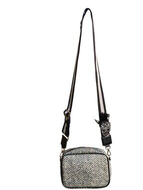 Gianni Chiarini Design Black & White Chevron Crossbody with Embellished Strap